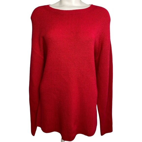EXPRESS Crewneck Sweater Top Women's‎ MEDIUM Red Relaxed-Fit Long-Sleeve NWOT - Picture 1 of 9